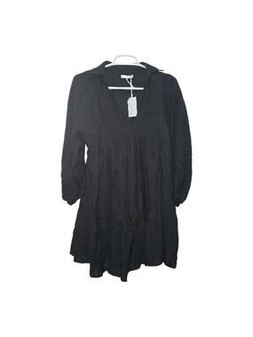 Stitchdrop Tiered Puff Sleeve Mini Dress Medium Black NWT